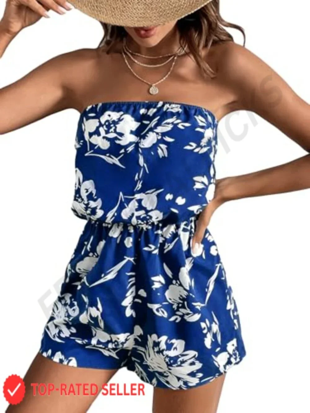 Boho Floral Strapless Tube Romper Sleeveless Summer Jumpsuit